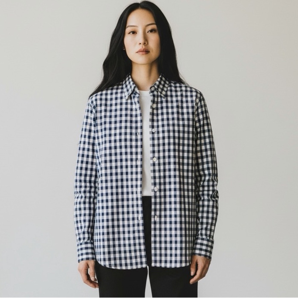 L.L. Bean Wrinkle-Free Pinpoint Long Sleeve Plaid Oxford Shirt - Petite XL